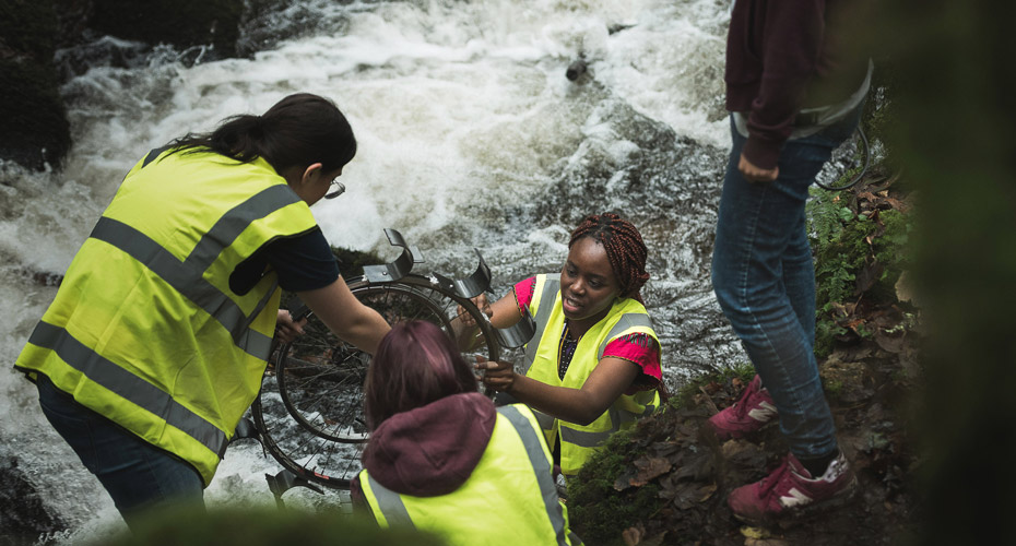 A water turbine is sited in a river